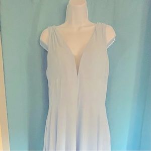 Light blue satin lines chiffon formal wedding guest dress keyhole back